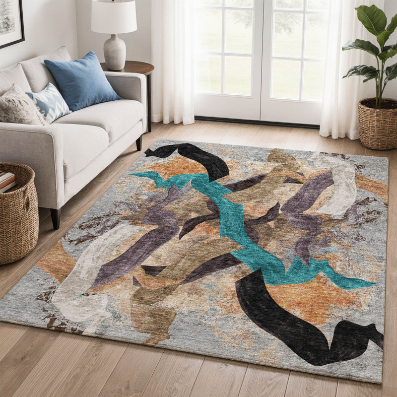 Premium Machine Washable Mayfield AMF2191 abstract Rug, 10' x 14', Gray