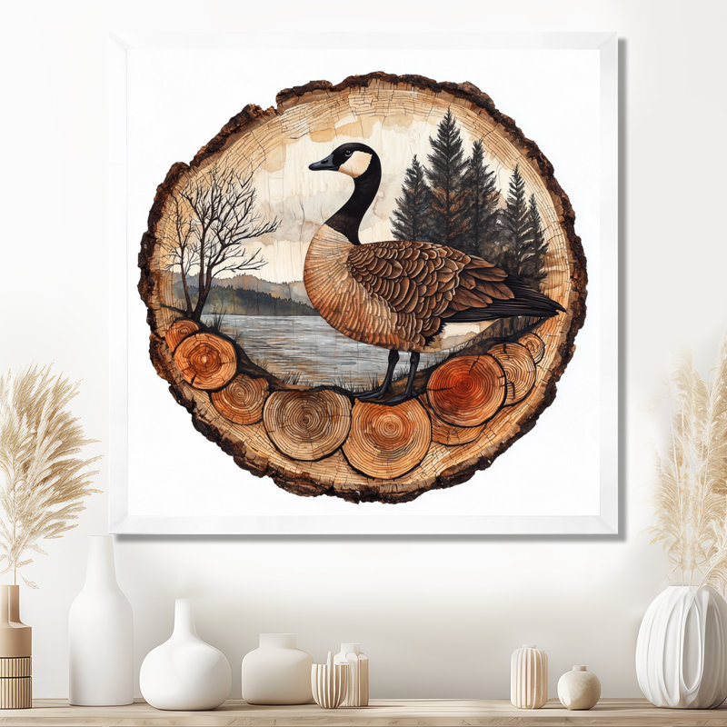 Oie canadienne d'automne Graziose au bord du lac III, H 16 po x l 16 po, Reproduction encadrée d'une seule photo, Blanc