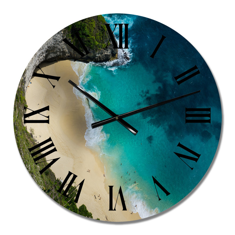 Vue aérienne de Blue Ocean Beach - horloge murale nautique et côtière, Petit