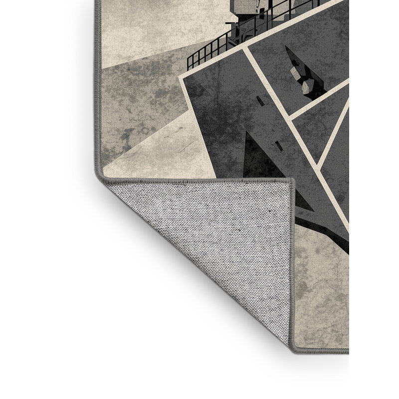 Machine Washable Eldred Naval Destroyer Ship Industrial Geometric Rug in Gray – Gray Binding, 6x9