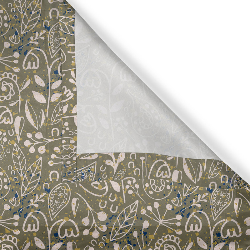 Dakota Fields, motif floral avec œillets, motif botanique, feuilles, vert armée, bleu foncé, L 50 po x L 108 po