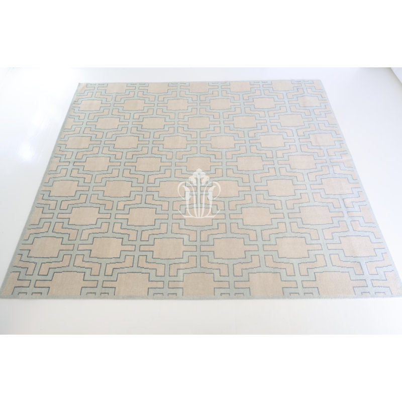 Della Hand Knotted Wool Geometric Area Rug, Blue, Rectangle 8' x 10'