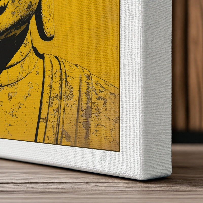 Golden Buddha Head Japandi - Wrapped Canvas, 18x12 - 45.7 x 30.5 cm, White Border