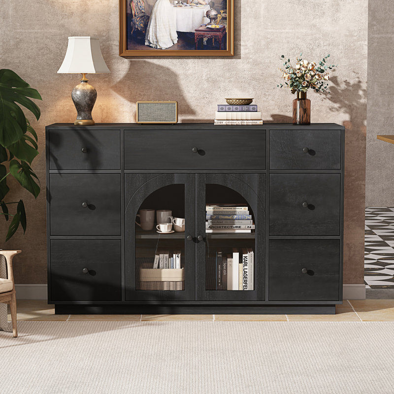 Storage Cabinet With 2 Doors And 7 Drawers, Living Room Cabinet, Natural