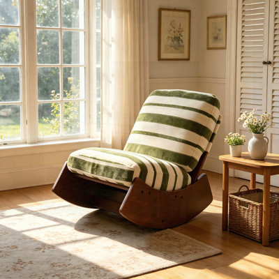 Chaise berçante confortable avec revêtement de haute qualité et structure en bois massif, parfaite pour la chambre à coucher et le salon