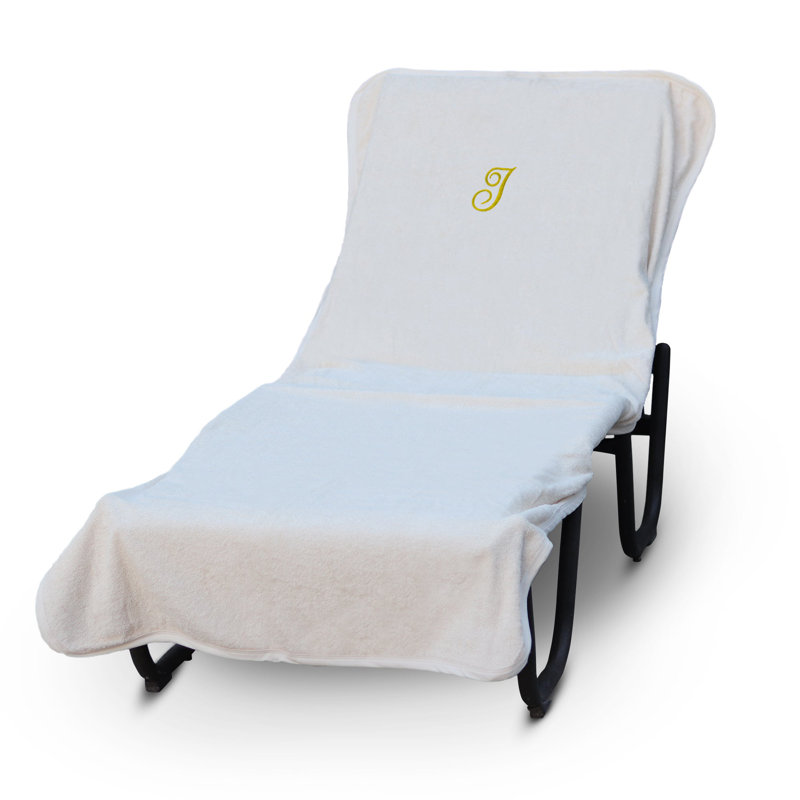 Housse pour chaise longue monogrammée - ensemble de 1 - lettre en script, I, Blanc / Doré