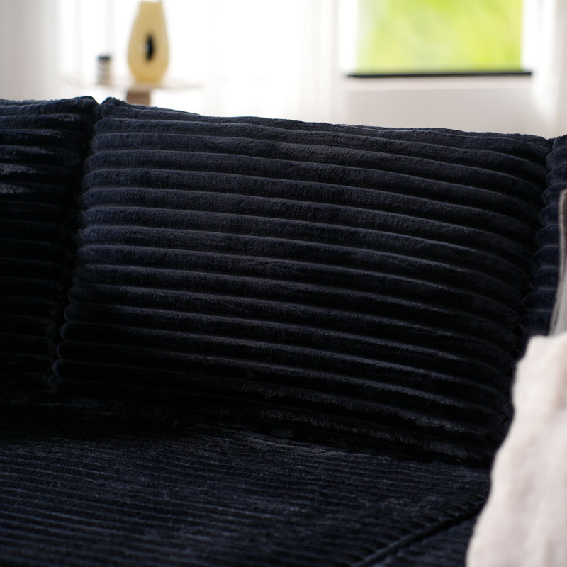 Kustas 2-Piece Corduroy Sectional Sofa Bed - Black