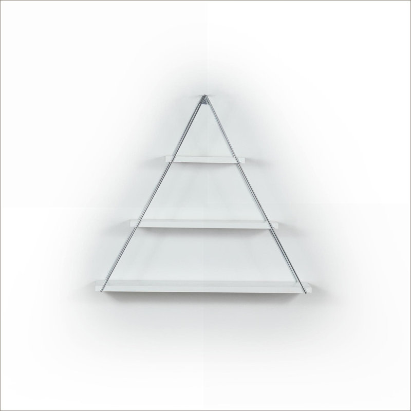 Triangle Bookshelf | Rustic Floating Wall Mounted Hanging Shelf, Metal Bracket for Books | snow white | Chrome Silver, White