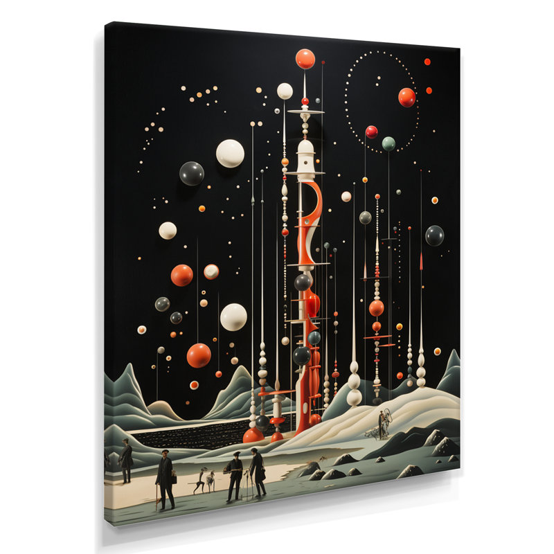 Illustration rétro d'une fusée spatiale - art mural espace, H 20 po x l 12 po x P 1 po, Toile tendue