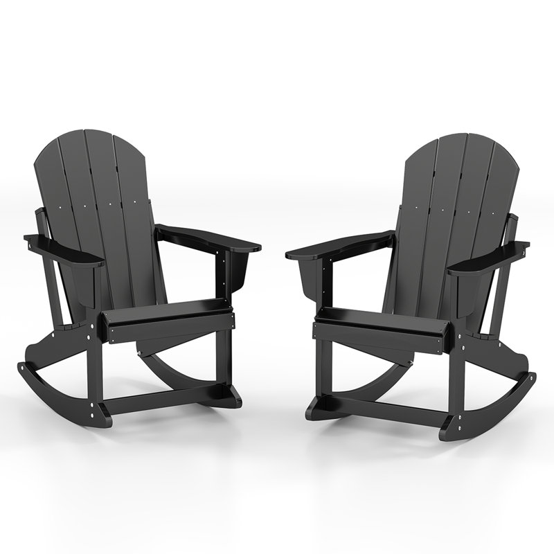 Set Of 2 Oversized All Weather Adirondack Rocking Chair, Black