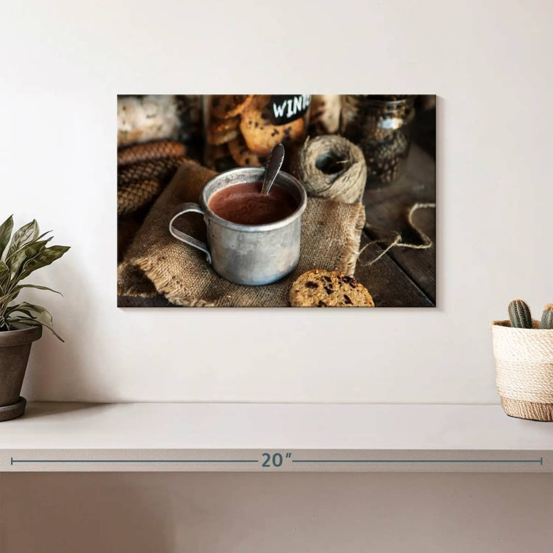 Chocolat chaud et biscuit, H 8 po x l 12 po