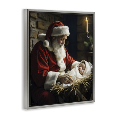 Cadre flottant père Noël et bébé Jésus, design par Jo Moulton