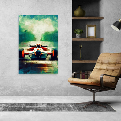 Speeding Formula Car Contemporary Wall Art Print 1 Piece Wrapped Canvas Wall Art