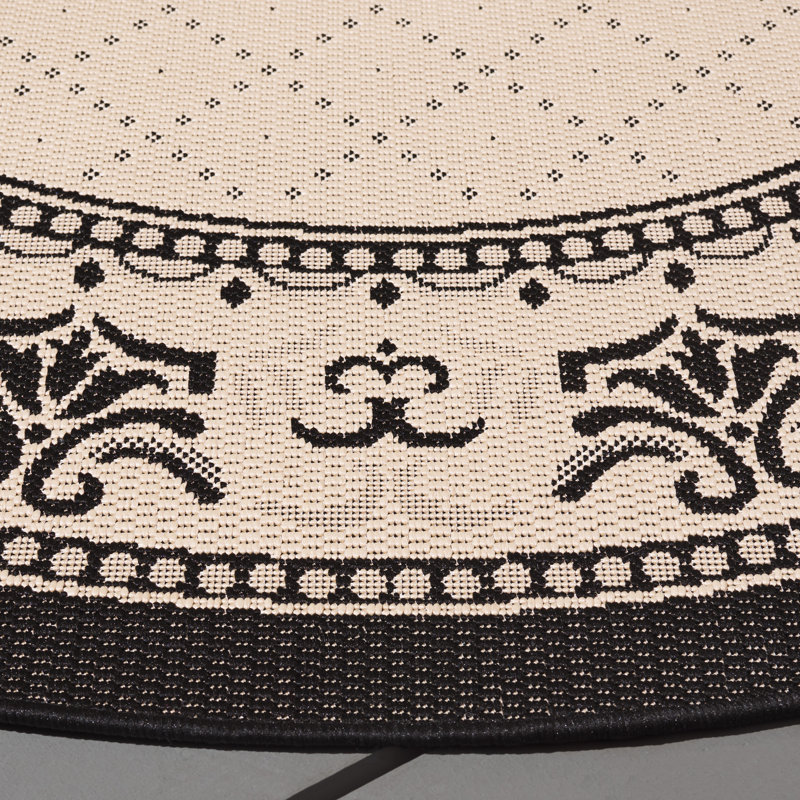 Tapis intérieur / extérieur brun clair / noir Arneshia, Rond 5 pi 3 po