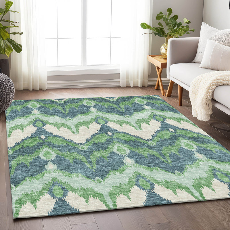 Premium Machine Washable Prisco Green Rug, Rectangle 9' x 12'