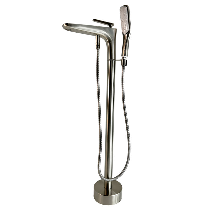 Freestanding Floor Mount Tub Filler Faucet with Hand Shower Pluto - Brushed Nickel, Brushed Nickel, Standard
