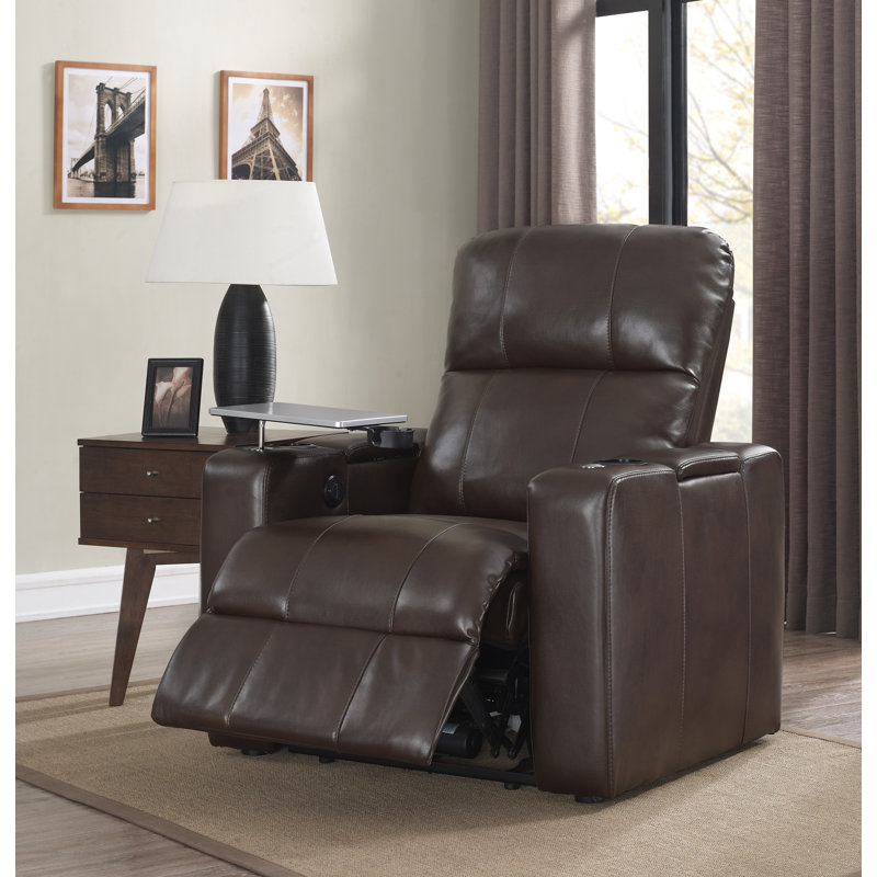 Fauteuil de cinéma maison inclinable électrique en similicuir de 38 po de largeur Staciee, Similicuir chocolat