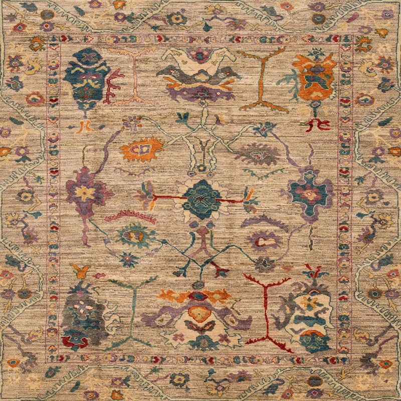 Tapis abstrait à motif abstrait moderne 4107, Carré 7 pi