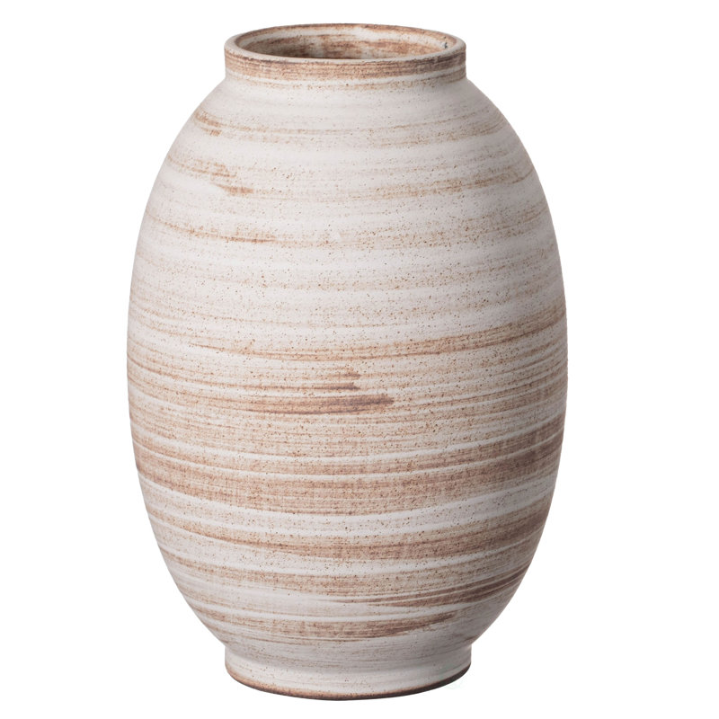 8" Whitewashed Distressed Ceramic Farmhouse Vase, Rustic Vintage Pottery For Home Decor Countertop Shelf Mantel Table Centerpiece Floral Arrangement Cottagecore And Country-style Decoration
