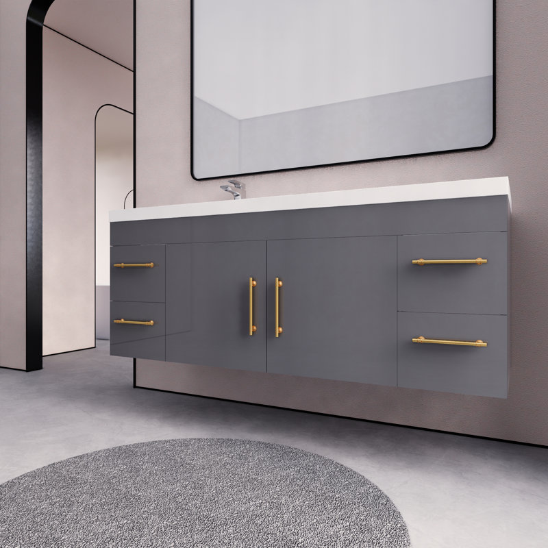 Bastri 59.06'' Single Bathroom Vanity with Acrylic Top, Gray