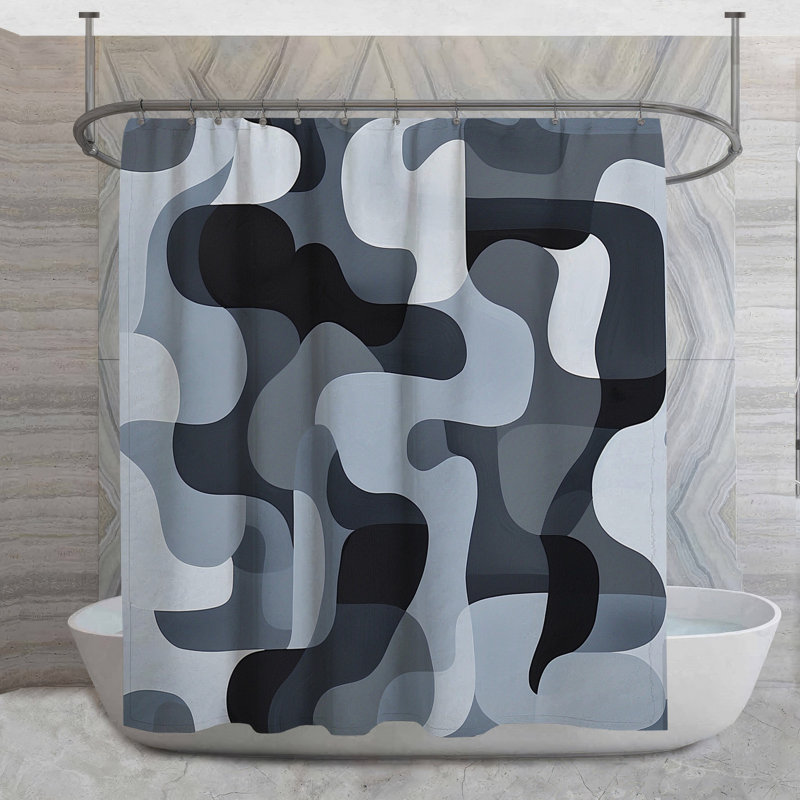 Rideau de douche à courbes abstraites - Décoration de salle de bain abstraite minimaliste, H 73 po x l 70 po