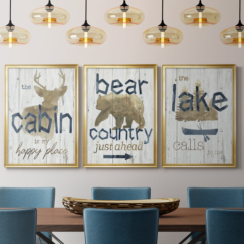 Happy Place Cabin - Toile tendue avec châssis sur mesure - 3 pièces, H 30 po x l 63 po, Doré