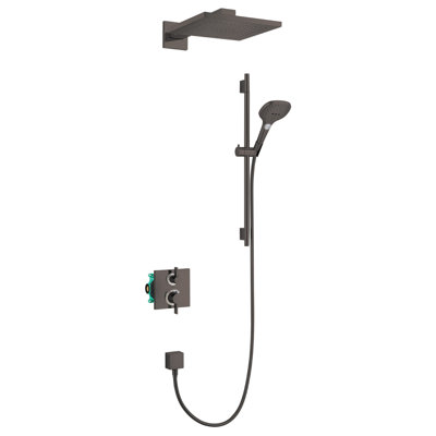 hansgrohe Raindance E Thermostatic Showerhead/Wallbar Set with Rough, 2.5 GPM in Brushed Black Chrome