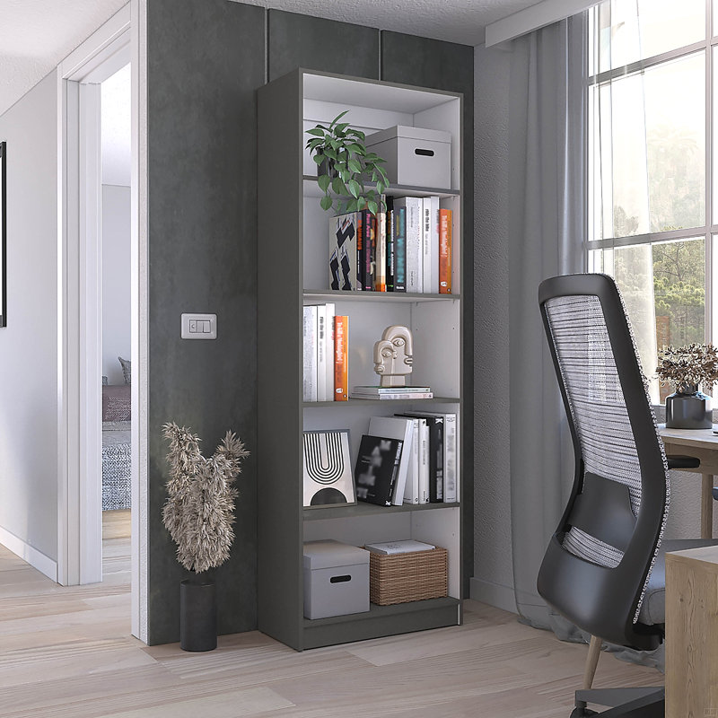 Bibliothèque Home 4 tablettes avec rangement à plusieurs niveaux, Gris