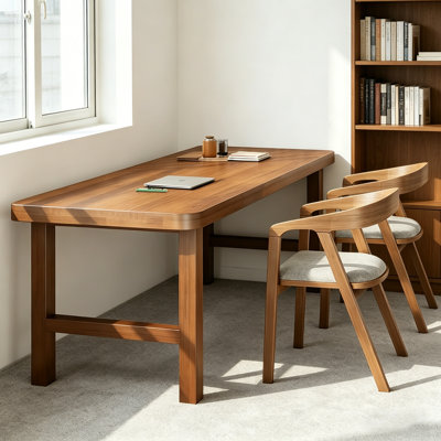 Bureau simple et polyvalent en bois de pin brun massif