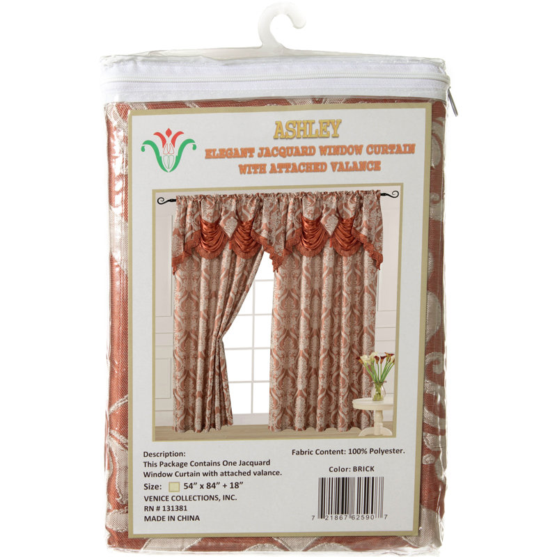 Brick Polyester Light-Filtering Curtain Panel with Valance