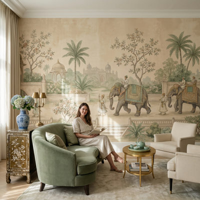 Indian Procession Wallpaper Elephants Architecture Wall Mural