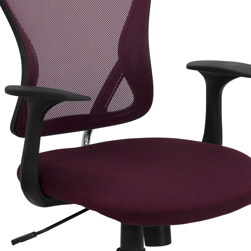 Mid-Back Mesh Swivel Task Office Chair with Chrome Base and Arms, Burgundy