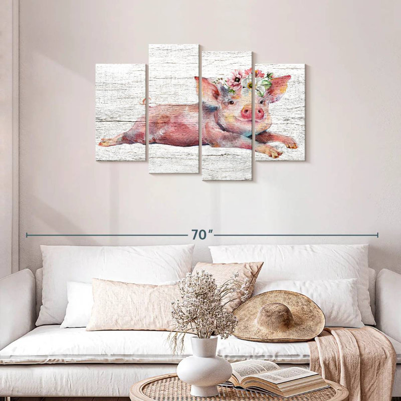 Cochon floral en bois Brampt, H 27 po x l 43 po
