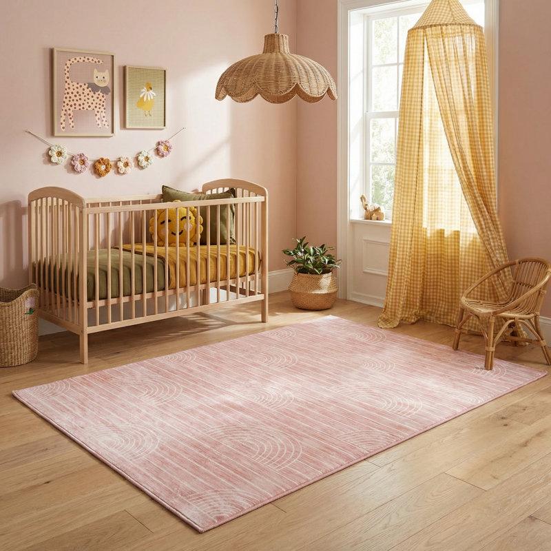 Rug Branch Luma 5' x 8' (5'3" x 7'7") Pink/Cream Geometric Kids Area Rug, Modern, Medium Pile, Stain-Resistant Carpet - Playroom, Nursery, Toy Room and Bedroom