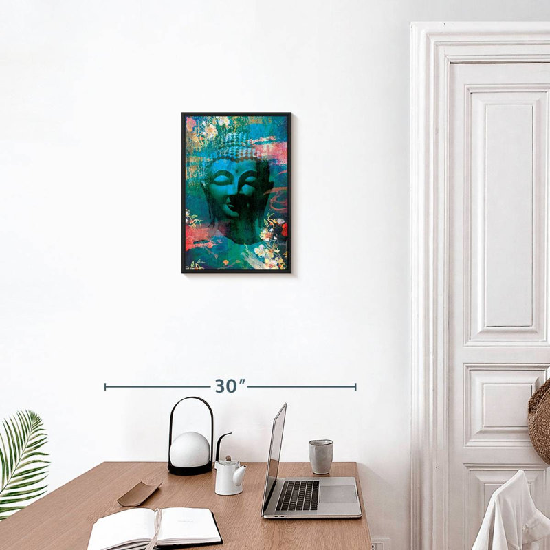 Flowery Buddha Head I, 13" X 19", Floating Frame Black