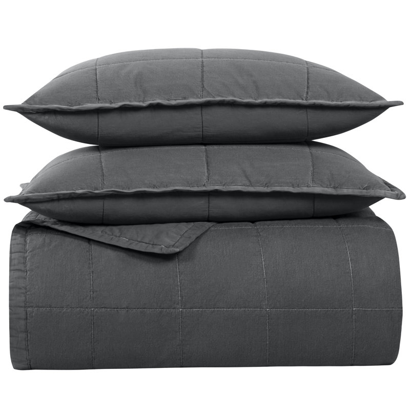 Cotton Canvas Twin Coverlet Set , Charcoal