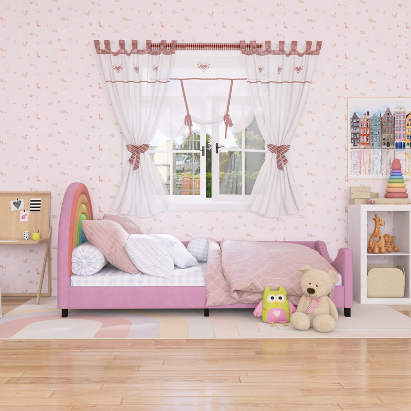 Rainbow Upholstered Daybed, Cute Princess Style, Colorful & Pink, For Kids & Teens