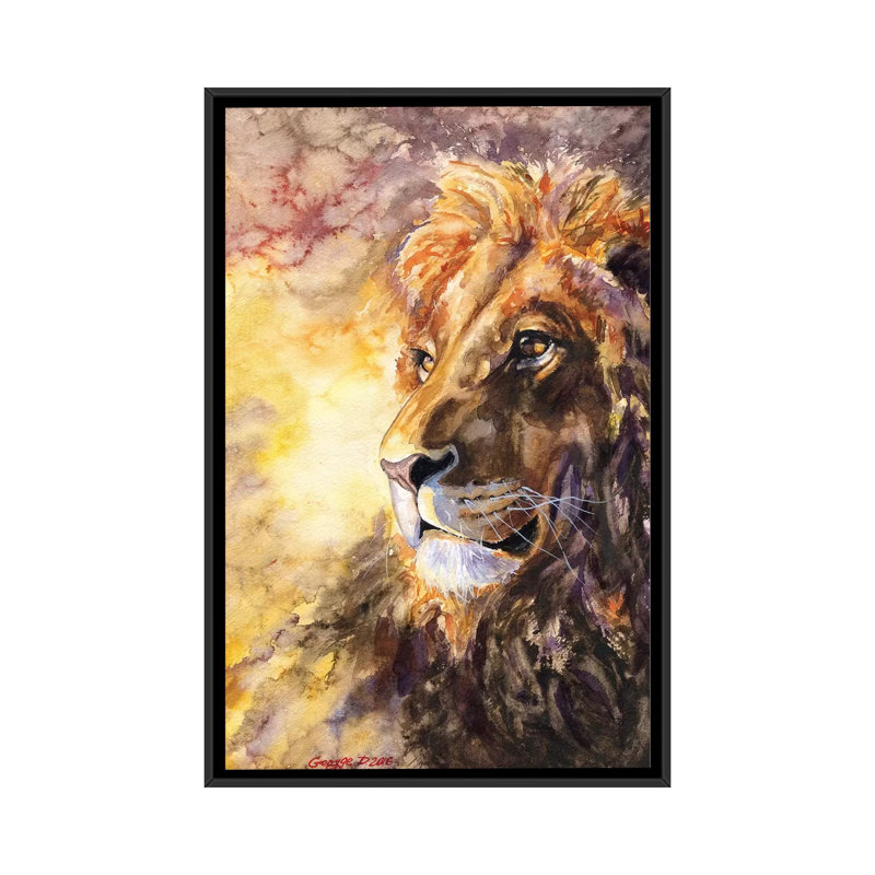 Lion I, reproduction sur toile, H 26 po x l 18 po x P 1,5 po, Toile avec cadre noir, Pas de tapis
