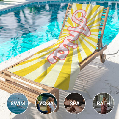  Personalized Beach Towel with Name, Custom Microfiber Bath Towel 35*70 inches,Yellow sunburst