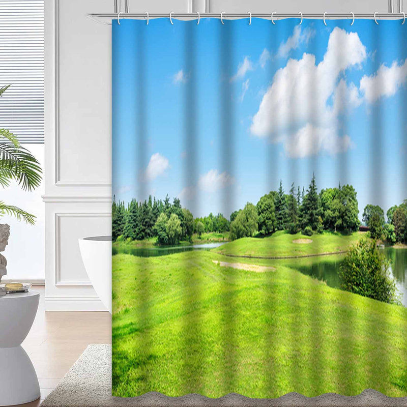 Rideau de douche avec 12 crochets Green Meadow Trees, L 72 po x l 78 po