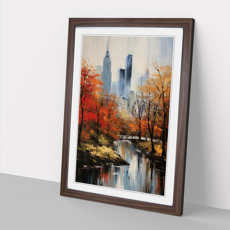 Central Park Gestural - Single Picture Frame Print on Wood, Walnut Framed, 46cm H x 34cm W x 2cm D
