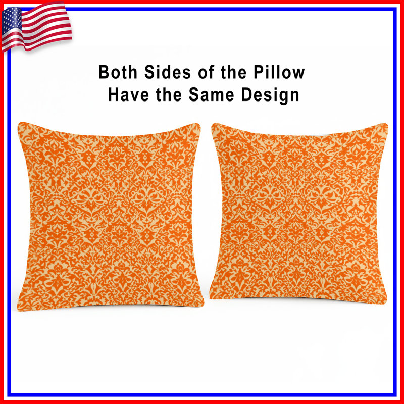 Coussins décoratifs à motif damas orange, 14 X 14 pouces
