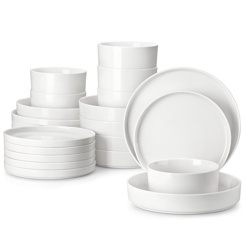24 Piece Porcelain China Dinnerware Set - Service for 6, White