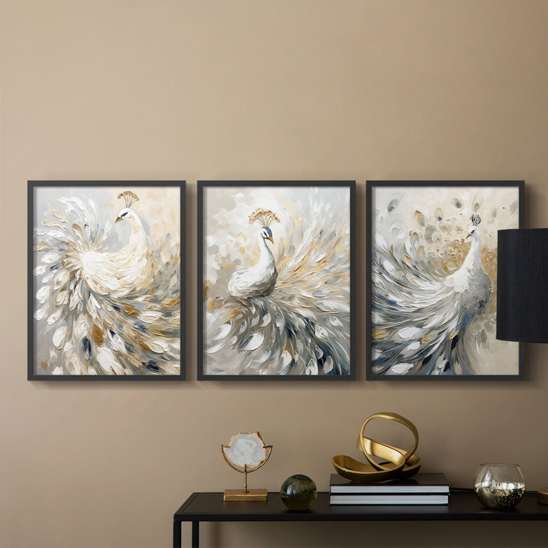Ensemble de 3 estampes giclées encadrées - Prêt à accrocher, H 28 po x l 22 po, Noir, noir, noir, noir