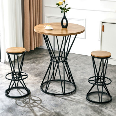 Ensemble de bar, table et chaises à emballage unique. Plateau de table en MDF de grain de bois de 31,5 pouces avec cadre en métal noir, combinaison de comptoir de bar de style industriel, convient aux comptoirs d'îlot de cuisine, pouvant accueillir 2 personnes.