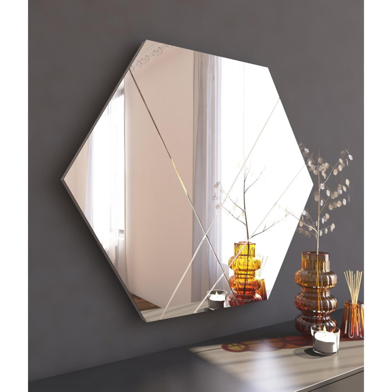 Modern Hexagonal Wall Mirror, 27.6 x 23.6 x 0.9 inches | 100% MDF, Eco-Friendly Flotal-E Glass | White Color, Geometric Design | Perfect for Contemporary Home Decor & Stylish Interiors