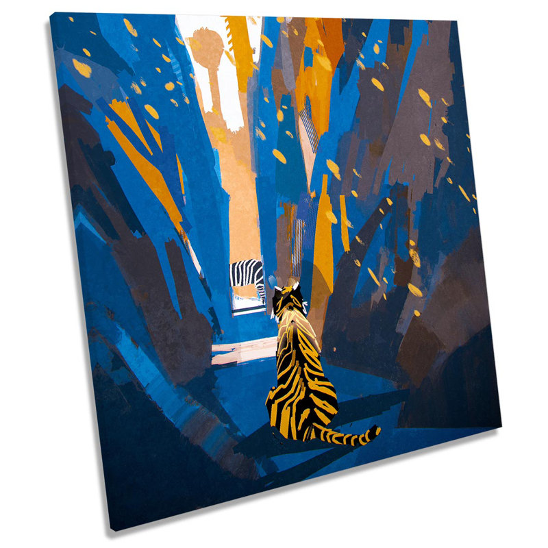 Z0087 Tiger Stalking Abstract - Wrapped Canvas Painting, 91.4cm H x 91.4cm W x 4cm D