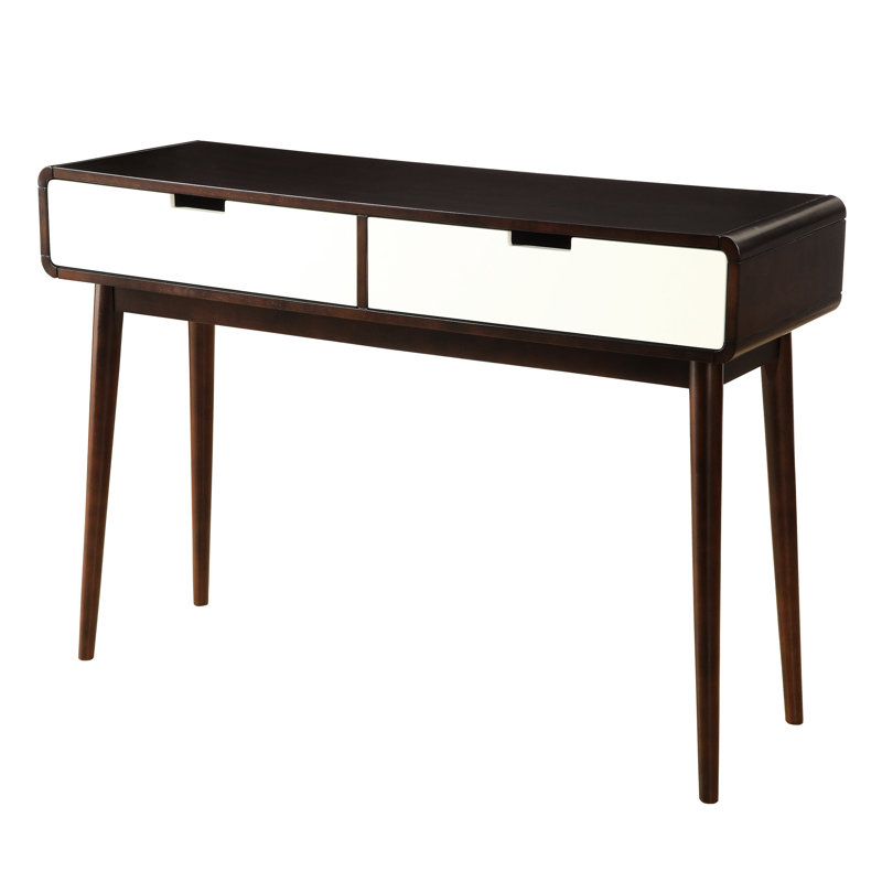 Table rectangulaire et blanche avec 2 tiroirs pour armoire à vin de style Mid-Century moderne