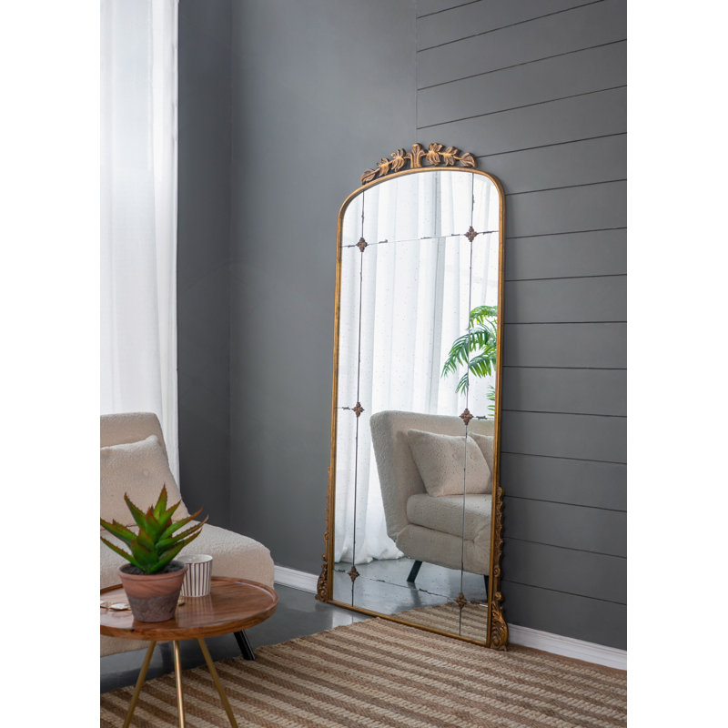 Full Length Mirror, Antique Gold Metal Floor Mirror For Living Room, Bedroom