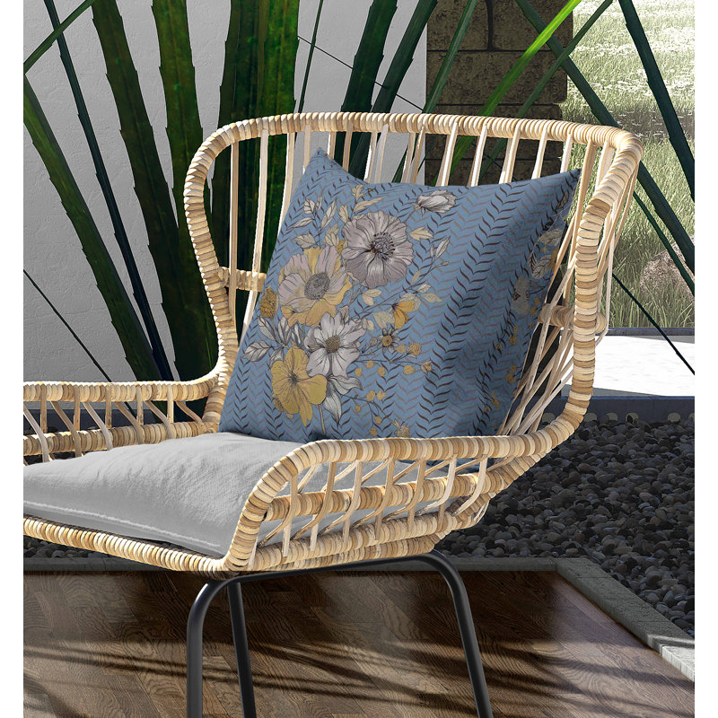 Coussin intérieur / extérieur Misty Meadows, Bleu/jaune, Carré 16 po
